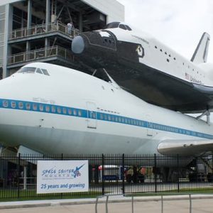 Picture of Johnson Space Center / Space Center Houston entries, showing a Space Shuttle atop 747.